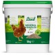 Behälter von Hühner Land Mineral Komplex plus, 5 kg, mit einem braunen Huhn auf einem grasigen Hintergrund, mit Text, der Vorteile und Inhaltsstoffe hervorhebt.