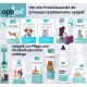 Bild von Optipet Tierpflegeprodukten: Antiparasitenbehandlungen, Bürste, Shampoo und Reinigungsspray, die das Wohlbefinden von Haustieren fördern.