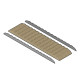 Eine strukturierte, beige Haustierrampe mit Rillen für Traktion, flankiert von zwei schwarzen, gewellten Kanten, entworfen für die Zugänglichkeit von Haustieren.