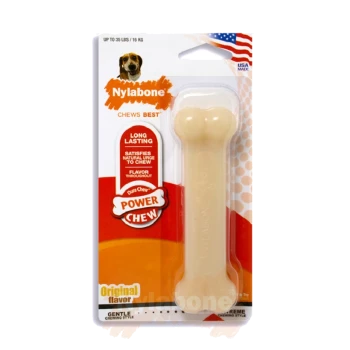 Nylabone Power Chew dog toy in original flavor, labeled "Long Lasting" and "Satisfies natural urge to chew," for powerful chewers.