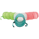 Tunnel de jeu pour animaux coloré avec des sections en vert, blanc et rouge, avec une entrée turquoise. Idéal pour les chats et les petits animaux.