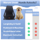 Bild eines Hundesitzes im Auto mit einem lächelnden Golden Retriever Welpen. Merkmale sind Haltbarkeit, Praktikabilität, Sicherheit und eine abnehmbare Leine.