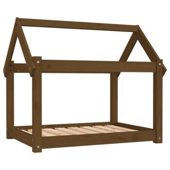 Hundebett L (81x60x70 cm) aus Kiefernholz dunkelbraun