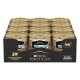 Plateau de 12 boîtes de nourriture pour chats Purina Pro Plan Adult Maintenance avec couvercles dorés dans un porte-boîtes noir étiqueté "PRO PLAN" et "Sans colorants ajoutés".