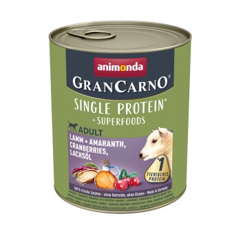 Animonda GranCarno Single Protein Superfoods 6x800g Lamm & Amaranth, Cranberries, Lachsöl