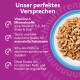 Unser perfektes Versprechen — Schale mit Nassfutter; Vitamine C/E/B1, Eisen, Zink; Taurin; 90% tierisches Protein; keine Zusatzstoffe.