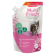 Beaphar Multi Frisch Katzenstreu-Deodorantbeutel mit einem grauen Katzen- und pinken Orchideen-Design, das die Vorteile der probiotischen Frische fördert.