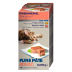 Verpackung für Katzenfutter mit einer verspielten getigerten Katze neben einem Teller mit Pastete. Der Text hebt die Geschmäcker Huhn und Lachs hervor, 8x100g.