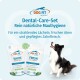Verpackung des Dog Fit Dental-Care-Sets und schwarz-weißer Hund; Beutel mit der Beschriftung 'WHITE dental plus' und 'FRESH oral hygiene'.