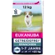 Torba z jedzeniem dla psów z biegającym psem, oznaczona 'EUKANUBA', 12 kg, bez zbóż, dla dorosłych psów w wieku 1-7 lat, poniżej 25 kg.