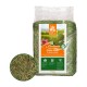 Premium-Heu für Haustiere, beschriftet mit "Grüne Natur" mit Karotten und Paprika, in einer 750g-Tüte. Mit einem grünen und orangefarbenen Design.