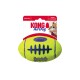 KONG AirDog hellgelb-grünes Quietscher-Football-Hundespielzeug mit blauen Schnürsenkeln, Verpackung zeigt 'KONG AirDog' und 'SQUEAKS'.