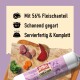 DIBO FreshRoll Lamm & Huhn Haustierfutter mit 56 % Fleisch, schonend gegart, servierfertig, mit Bildern von Fleisch, Gemüse und Verpackung.
