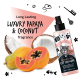 Flasche Bugalugs Papaya & Kokos Katzenkolonie mit Papaya- und Kokoshälften und Text "Long Lasting Luxury Papaya & Coconut fragrance".
