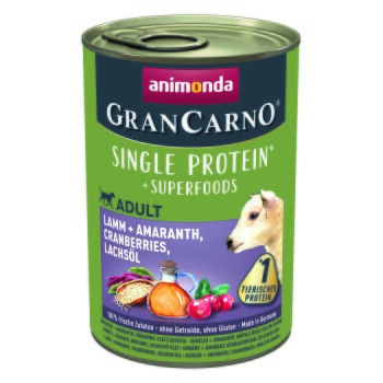 GranCarno Single Protein Superfoods Jagnięcina i amarant, żurawina, olej z łososia 6x400 g