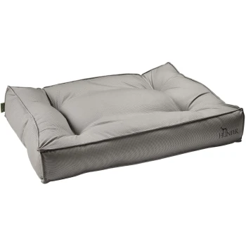 Hunde-Steppbett Lancaster grau 50 cm, 18 cm, 50 cm Grauer Hundebett mit plüschiger Polsterung und erhöhten Rändern, mit dem Markennamen "HUNTER" auf der Seite gestickt.