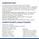 Emballage de nourriture pour animaux affichant la composition et l'analyse nutritionnelle, y compris des ingrédients comme des céréales, des œufs et des vitamines A, D, E, C.