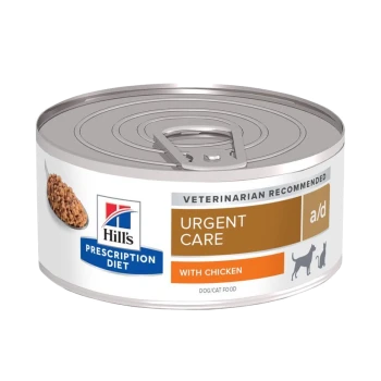 Hill's Prescription Diet a/d Urgent Care Dosenfutter für Hunde und Katzen mit Huhn, vom Tierarzt empfohlen, mit einem Aufreißdeckel.