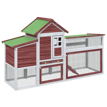 Hühnerstall 186,5x58,5x113cm mokka Holzhaustierhaus mit grünem Dach, mehreren Fächern und Netzpaneelen zur Belüftung, entworfen für kleine Tiere.