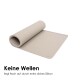 Eine aufgerollte beige Silikon-Haustiermatte liegt flach, mit dem Text 'Keine Wellen' und 'liegt flach auf durch extra dickes Silikon' deutlich sichtbar.