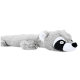 Plüsch Waschbär-Hundespielzeug, grau mit schwarzen und weißen Gesichtszügen, weiche Textur, ideal für die Spielzeit mit Haustieren.