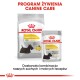 Opakowanie karmy dla psów Royal Canin Dermacomfort, z torbą suchej karmy oznaczoną "MINI" i saszetką mokrej karmy, obie podkreślają formułę o zmniejszonej alergenności.