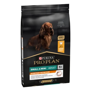 Purina Pro Plan Small & Mini Adult Hundefutterbeutel, mit einer hochproteinhaltigen Formel, bei der Huhn die Hauptzutat ist.
