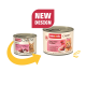 Deux boîtes de nourriture pour chats Animonda Carny avec nouveau design, saveurs bœuf, dinde et crevettes, étiquetées « Adult 1+ » et « Nouveau Design ».