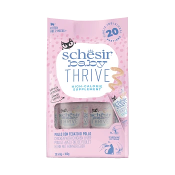 Pink Schesir Baby Thrive high-calorie kitten supplement, age 2 weeks+, 20 portions, chicken liver.