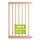 Holzhaustierzaun mit vertikalen Latten, mit einem grünen Etikett, das "bomi" und "10-50 cm" für die verstellbare Höhe liest.