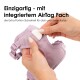Nahaufnahme eines schwarzen Haustiergeschirrs mit atmungsaktivem, leichtem und gepolstertem Material, mit Text, der "Höchster Tragekomfort" hervorhebt.
