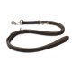 Schwarze und braune Wolters Hundeleine mit Metallclips und Ringen auf weißem Hintergrund.