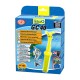 Verpackung des Tetra GC 40 Aquarienkiesreinigers mit leuchtend gelbem Reiniger, Fischillustrationen und mehrsprachigen Funktionen wie 'Einfacher Start'.