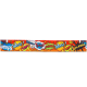 Buntes Haustierhalsband mit Comic-Wörtern wie „Wow!“, „Zap!“, „Yeah!!“ und „Splash!“ auf orangefarbenem Hintergrund.
