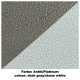 Farbmuster, das zwei strukturierte Oberflächen zeigt: Dunkelgrau links und Steinweiß rechts, beschriftet mit "Farbe: Antik/Platinum."