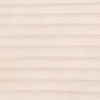 Eine Nahaufnahme einer weichen, strukturierten Haustierdecke in hellbeige, mit horizontalen Streifen und einer plüschigen Oberfläche.