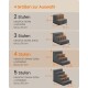 Infografik von vier grauen Haustiertreppen (2, 3, 4, 5 Stufen) mit Abmessungen und '25 kg'-Angabe, betitelt '4 Größen zur Auswahl'
