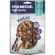 Hondensnoepjes verpakking gelabeld 'PREMIERE. I ♥ mijn hond' met 'Meaties,' met eend en vis. Het vermeldt '97% Fleisch & Fisch,' 200g.