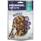 Hundeleckerlipackung mit der Aufschrift "PREMIERE. I ♥ meinen Hund" mit "Meaties," die Ente und Fisch enthalten. Es steht "97% Fleisch & Fisch," 200g.