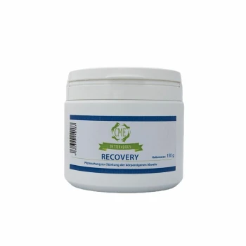 Weißer Behälter mit der Aufschrift "CME Better4Dogs Recovery" und einem grünen Logo, enthält 150 g einer Mischung zur Stärkung der Immunabwehr.