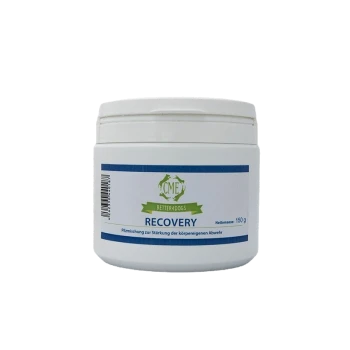 Weißer Behälter mit der Aufschrift "CME Better4Dogs Recovery" und einem grünen Logo, enthält 150 g einer Mischung zur Stärkung der Immunabwehr.