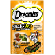 Dreamies ShakeUps Multivitamine Katzenleckerlis Verpackung mit einer verspielten Katze, bunten Leckerlis und Text, der den niedrigen Kaloriengehalt hervorhebt.