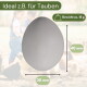Weißes künstliches Ei mit Pfeilen, die 30 mm × 40 mm zeigen, und sichtbarem Text "Ideal z.B. für Tauben" und "Gewicht ca. 15 g".