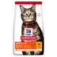 Hill's Science Plan cat food bag featuring a tabby cat with a red collar. Text highlights "Adult 1-6" and nutritional benefits.