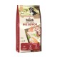Bosch Bio Senior Hundefutterpaket, 1,0 kg, mit einem schwarzen Hund auf der Vorderseite, mit Zutaten wie Huhn, Gemüse und Preiselbeeren.