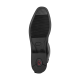 Schwarze Schuhsohle mit strukturiertem Grip und einem roten Stoßdämpfer-Logo, Größe 40.