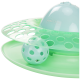 Groen-blauw plastic kattenspeelgoed met geperforeerde baan en bal, gelabeld "AniOne Wild Variety."