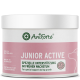 Behälter von AniForte Junior Active, einem natürlichen Ergänzungsmittel für junge Hunde, mit pinkem Etikett, das "Für besondere Unterstützung während des Wachstums" besagt.