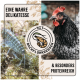 Das Bild zeigt eine Garnele und ein Huhn, mit dem Text "Eine wahre Delikatesse mit Bachflohkrebsen & besonders proteinreich."