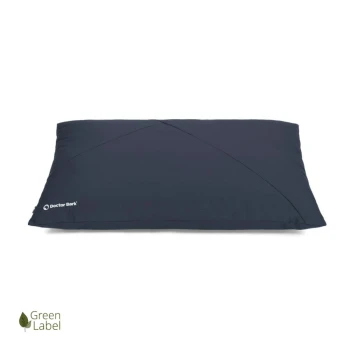 Marineblaues Haustierbett mit einem eleganten Design, das das Logo "Doctor Bark" auf einer Seite zeigt.